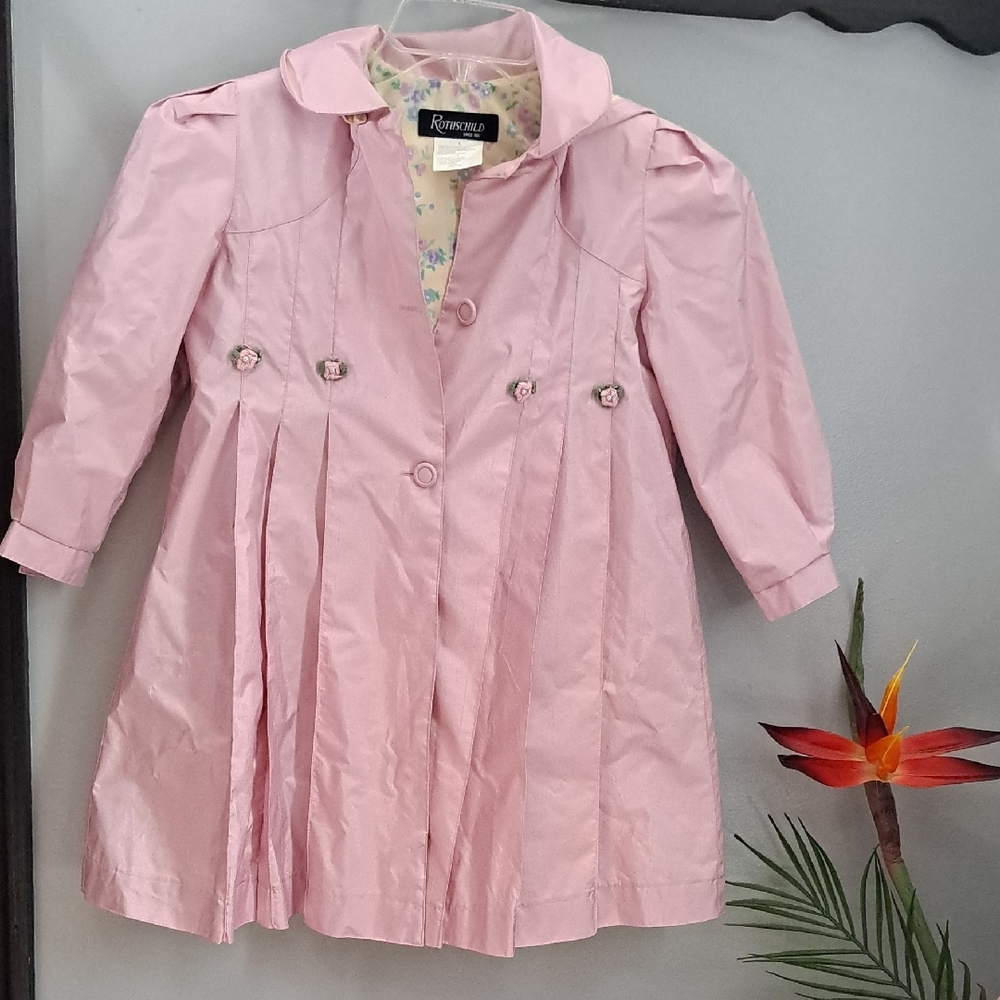 Rothschild Light Pink Kids Raincoat Hoodie Trenchcoat Dress Size 5 Floral Lining